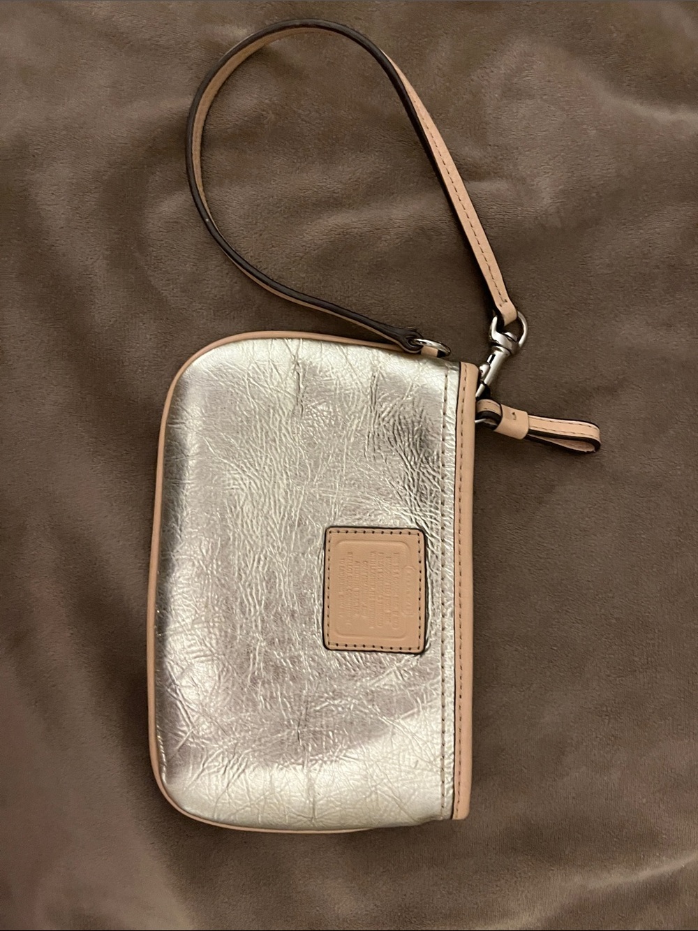 Coach Metallic Gold Wristlet Clutch with Beige Trim